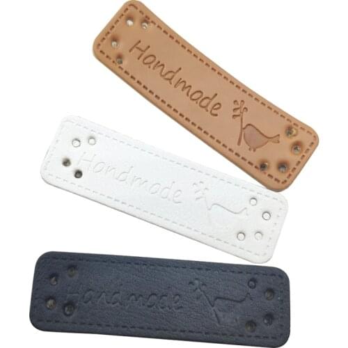 Free Bird Pu Leather Hand Made Labels For Clothing Rural Style Handmade Tags Logo With Bird For Sewing Hat Handmade Label