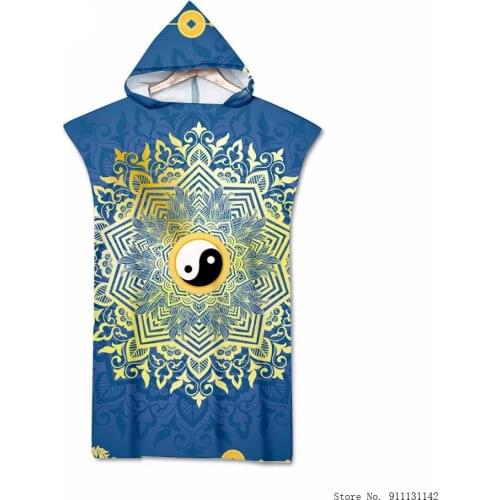 Fantastic Bohemian tai chi moon double-sided print adult bath towel hooded style poncho cape quick-dry bikini bathrobe