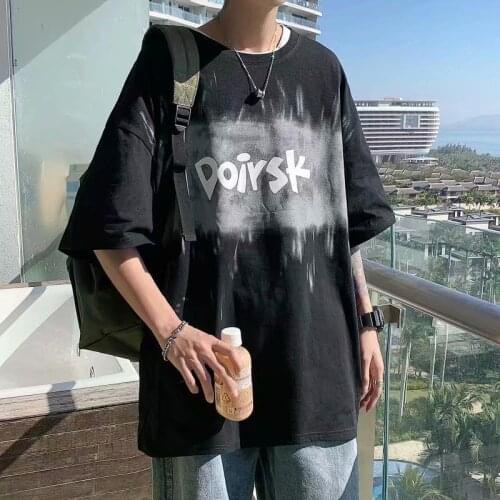 Black T Shirt for Men Cotton Clothing Short Sleeve O Neck Print Oversized Korean Fashion Harajuku Hip Pop High Street Tees Male