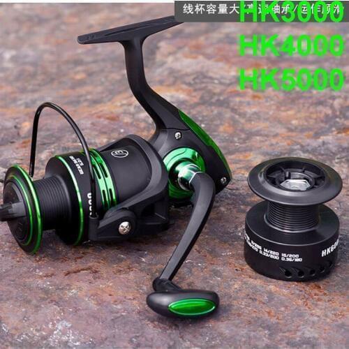 HK3000 HK4000 HK5000 Quality Fishing Reel Lieyuwang Steel Bearings Brass Gear Shaft Alloy Aluminium Parts 5.2:1 with 2 Line Cups