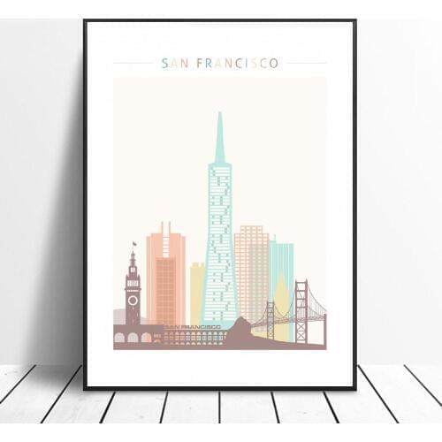 San Francisco Skyline Art Canvas Print Wall Art Poster Picture Modern Minimalist Bedroom Living Room Decoration No Frame