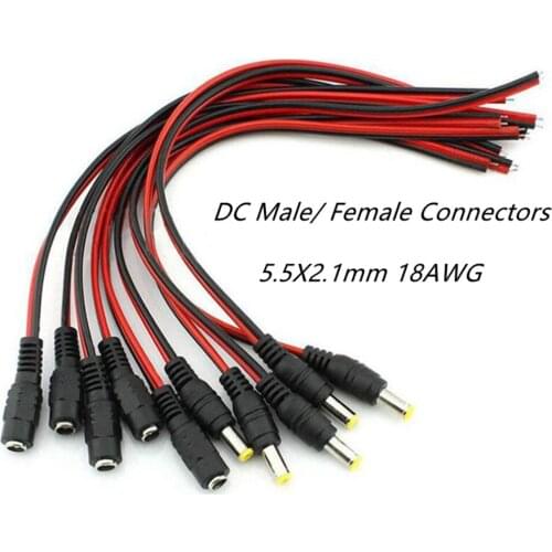18 AWG 28cm Male Female jack cable adapter plug power supply 5.5 * 2.1mm 12V DC Connectors Set for LED Strip Light CCTV Camera