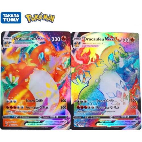 Newest French Version Pokemon Game Card 60Vmax TAG Mega100GX 100EX Battle Pet Game Collection Glowing Flash Card Childrens Gift