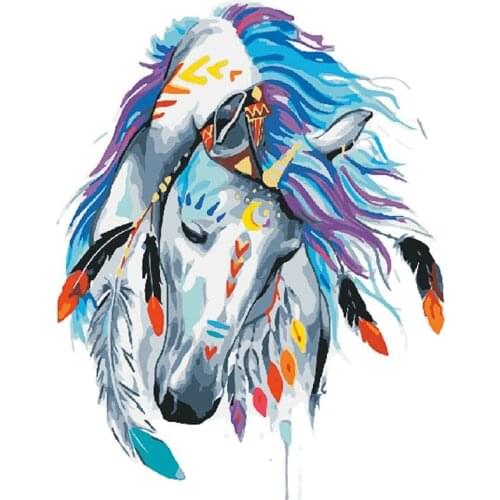 Indian Picture By Number Painting Horse Animal On Canvas With Framed DIY Kits For Adults Acrylic Coloring Paint By Number Decor