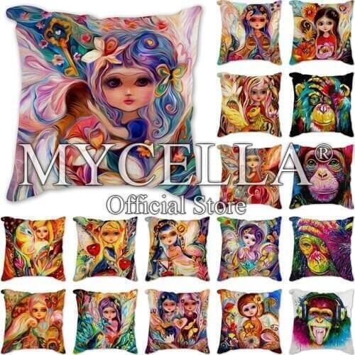 Beautiful Girl Oil Painting Printed Throw Pillow Cushion Cover Case Funda Cojines Home Textile Cushion Cover For Decoration Sofa
