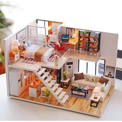 Assemble Diy Doll House Toy Wooden Miniatura Doll Houses Miniature Dollhouse Toys With Furniture Led Lights Birthday Gift