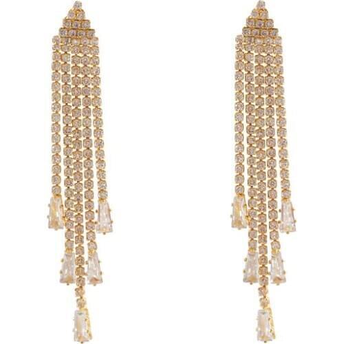 LANFLORA Trendy zircon women tassel long earrings for birthday gift copper alloy cheap factory shop earrings wholesale price