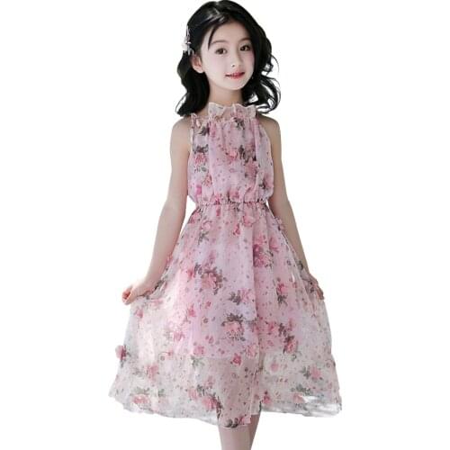 Summer Dress For Girls Bohemia Beach Dresses For Girl Floral Pattern Kids Dresses Teenage Clothes Girl 6 8 10 12 14