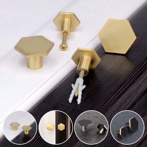 Antique Copper Hexagon Knobs Solid Cabinet Handle Dresser Knobs Drawer Gold Kitchen Single Hole Pulls for Cabinet Wall Cloth