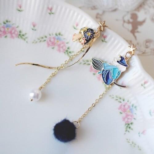 Cute Lovely Bunny Mushroom Magic Pendant Hair Ball Drop Earrings For Women Simple Elegant Sweet Vintage Pearl Ear Jewelry