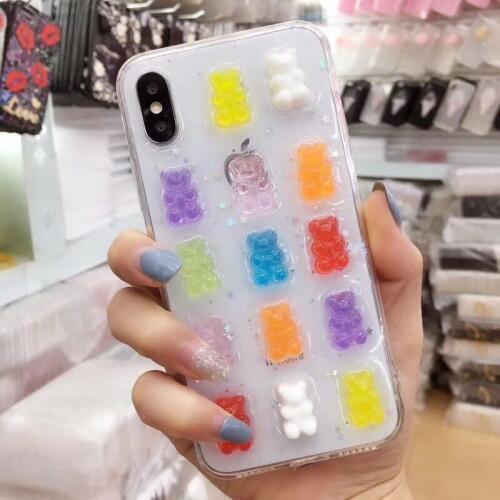 Cute 3D Candy Colors Bears Phone Case for iphone 12 11 X XS Max XR 8 7 6S Plus 11 Pro Max Case Glitter Soft TPU Cover Shell Capa
