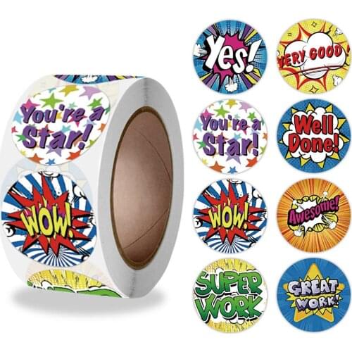 500 Pcs Reward Stickers English Very Good Cartoon Cute Words For School Student Kids Classic Toys 1 Inch Encouragement Sticker