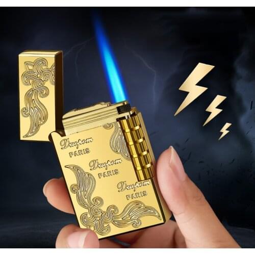 2021 New Metal Gas Lighter Square Side Sliding Mini Lighter Portable Cigarette Lighter Smoking Accessory Gadget