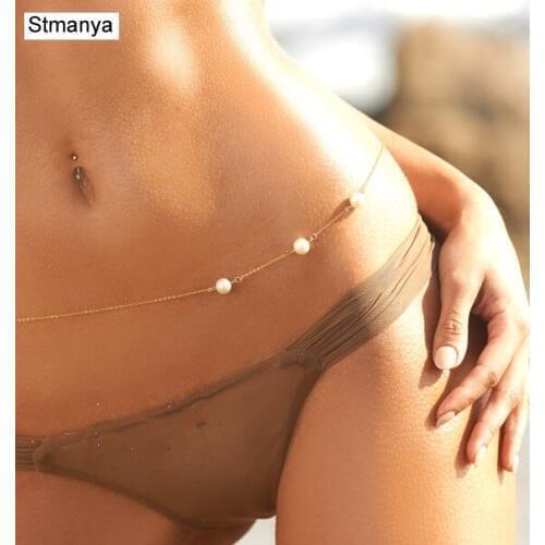 Hot Fashion Sexy simple pearl body jewelry beach party waist chain Belt Body Belly gift jewellry wholesale B1024