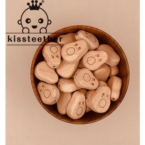Kissteether 10pcs Beech Wooden Gourd Animal Beads DIY Teething Nursing Mom Necklace Food Grade Wood Bead jewelry Making Teether