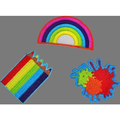 Rainbow Pencil Patch Iron-On Embroidered Patches Sewing Applique Patchwork Accessories Cartoon Badges For Clothes DIY Stickers
