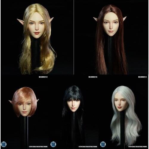 SDH021 1/6 Scale Beauty Head Sculpt Model with Interchangeable Elf Accessory Model for 12 inches Pale Skin Action Figure Body