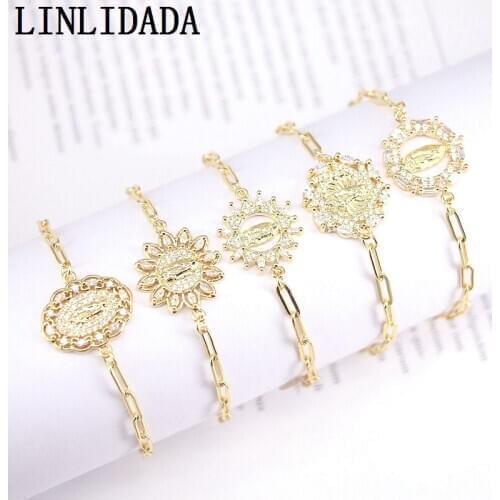 10Pcs New design cz bracelet, multi style cubic zircon micro pave Virgin Mary charm connector bracelet
