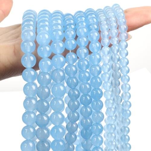 Smooth Dark Blue Chalcedony Jades Natural Stone Round Loose Bead For Jewelry Making DIY Bracelet Charm Accessories 4/6/8/10/12MM