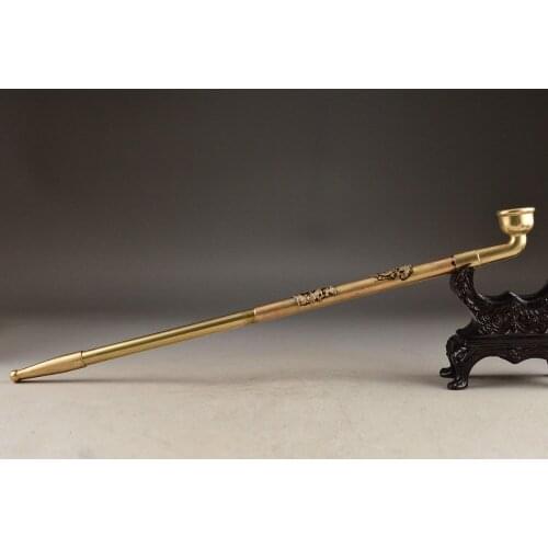 China latón antiguo martillado hecho a mano dragón Fénix estiramiento fumar cigarrillo titular metal artesanía