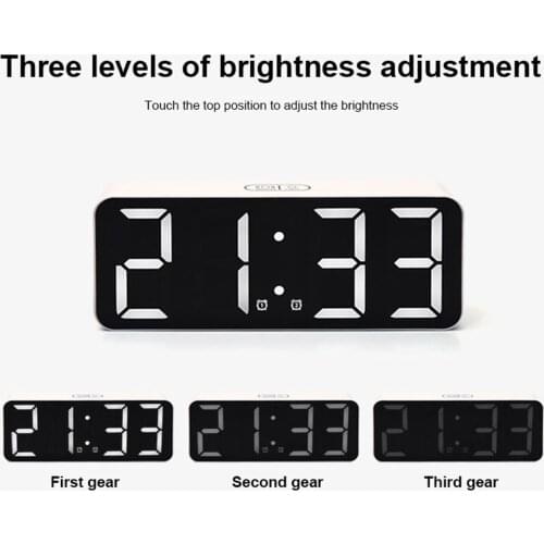 3-level Brightness Adjustment Mini LED Mirror Alarm Clock Digital Table Clock With Temperature Display