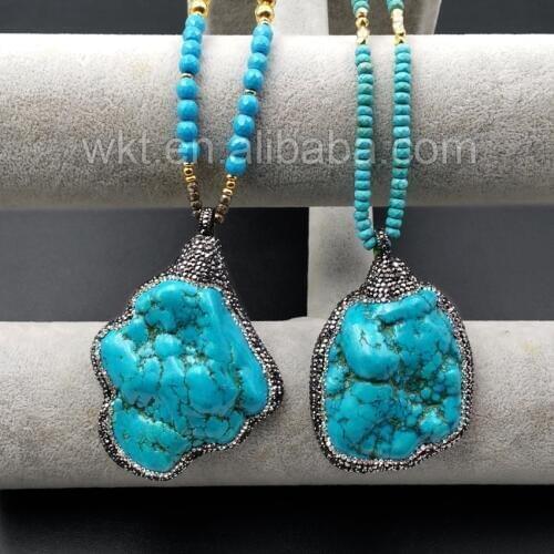 WT-NV134 Wholesale custom Natural Chunky howlite Necklace In Randomly with Micro Pave cz Fashional necklace pendants