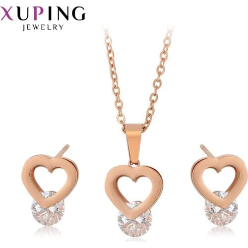 Xuping Love Gift Unique Design Heart Stainless Steel Jewelry Set for Women Family Birthday Party Gift 65418
