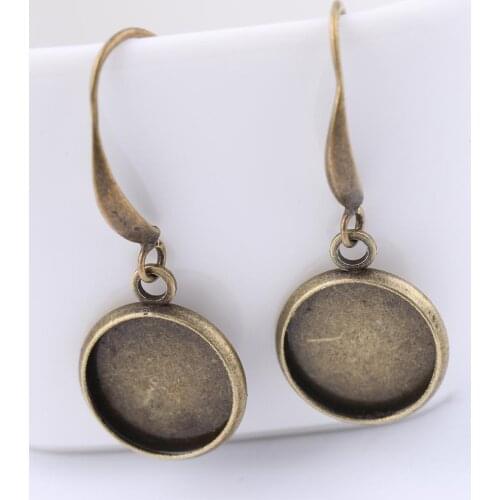 10pcs antique bronze 12mm round cabochon earring base setting blanks diy ear wire hooks findingsf or jewelry making supplies