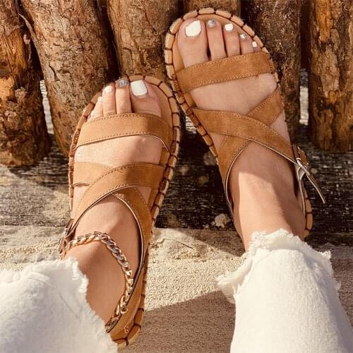 2021 Women Cross Tied Buckle Open Toe Sandals Female Summer Beach Leisure Shoes Ladies Fashion Outside Footwear Plus Size