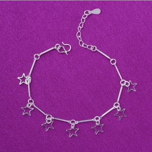 925 Sterling Silver Tassel Star Charm Bracelets &Bangle Anklet For Women Party Wedding Jewelry A206