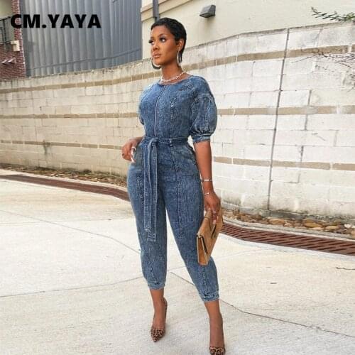 CM.YAYA Women Playsuit Print Short Sleeve O-neck Zipper Bandage Sashes Stretchy Pencil Playsuits Fashion Romper Summer Outfits