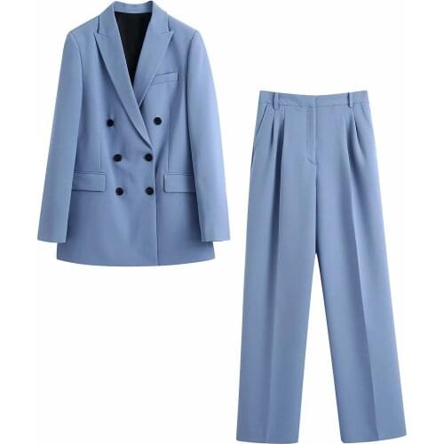 2021 2 piece set Women suit Double breasted Blazer and Trousers Elegant High Fashion Chic Lady Woman blazer Outfits Pants Suits