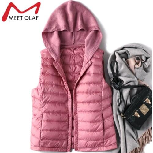 2021 Winter Ultra Light Hooded Duck Down Vest Women Plus Size 3XL Short Sleeveless Puffer Jacket Casual Autumn Basic Waistcoat