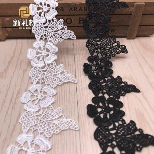 15Yards 5.5cm White Black Flower Lace Trims Applique Costume Trimmings Home Textiles Sewing Headband Wedding Party Decoration