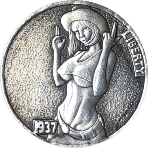1937 Cool Girl AB Souvenir Coins Collectibles 3D Antique Metal Commemorative Morgan Hobo Coin Copy Home Decor New Year Gifts