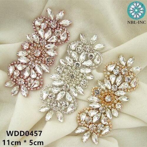30pcs)Wholesale bridal wedding beaded rhinestone crystal applique patch iron on for dresses DIY iron on WDD0457