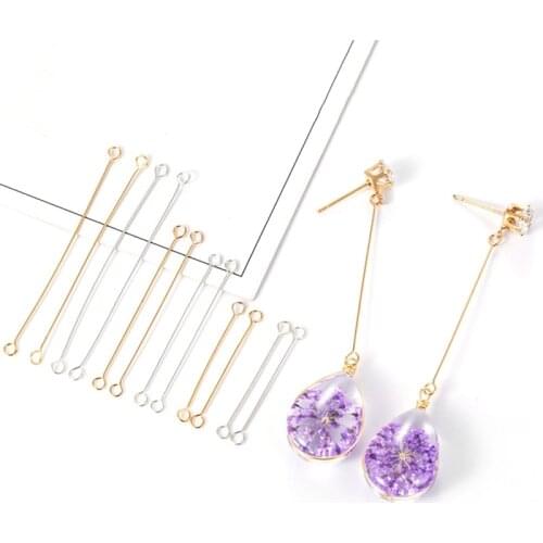 50pcs 15/20/25/40mm Metal Steel Double Eye Pin Earrings Connector Rod For DIY Jewelry Making Earrings Connector Pins Findings