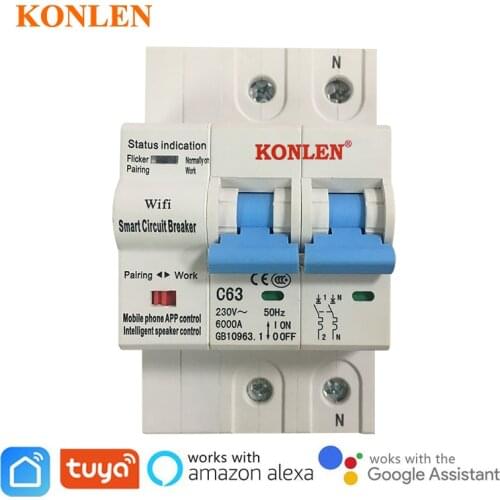 WIFI Tuya Smart Circuit Breaker 63A Electrical Energy Meter Power Air Switch Timer 2P 110V 220V Google Alexa Remote Home Control