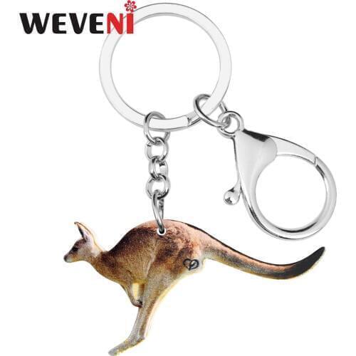 WEVENI Acrylic Jumping Australian Kangaroo Key Chains Keychains Rings Fashion Animal Pet Jewelry For Women Girls Charms Gift