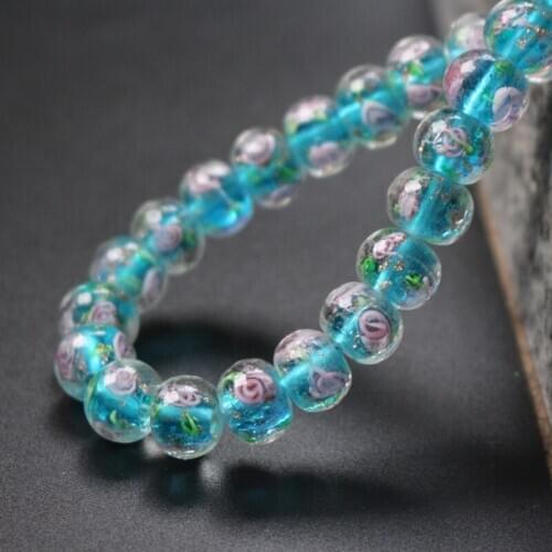 20Pieces/Lot 10mm*8mm Lampwork Glass Beads Flower Abacus Beads Ocean blue Color for jewelry making