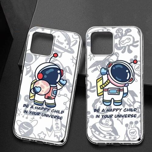 Cartoon line space astronaut Phone Case for iPhone 11 12 pro XS MAX Mini 8 7 6 6S Plus X 5S SE 2020 XR