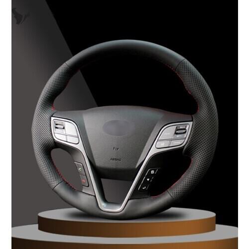 Black Artificial Leather steering wheel cover Artificial Leather for HYUNDAI Santa Fe 2013 Grand ix45 Accessories interior