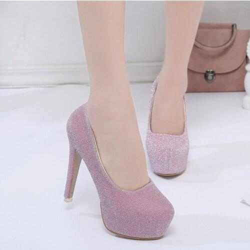 Black simple womens shoes spring and summer new European and American sexy super high-heel waterproof platform sequin shoes