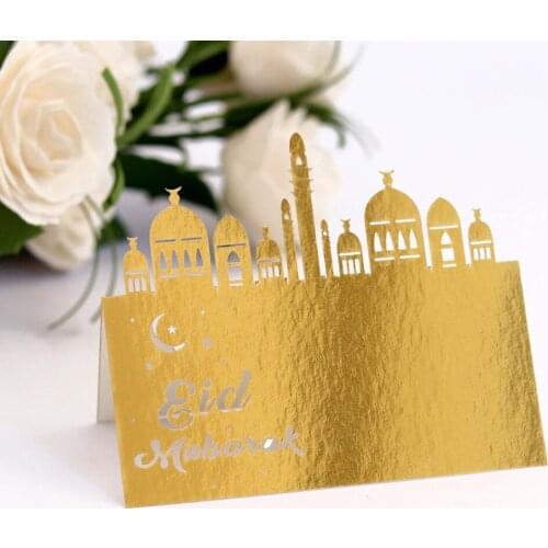 Gold Silver Eid Mubarak Postcards Cards Ramadan Party Seat Card Hollow Place Cards Happy Eid Ramadan Kareem Muslim Party Decor