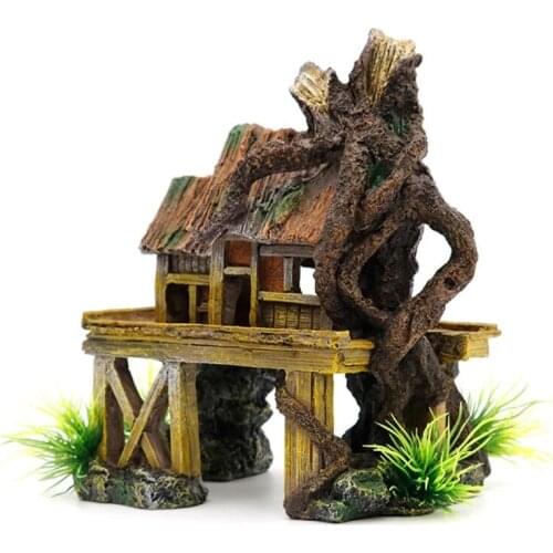Aquarium Decoration Artificial Fish Reptile House Shelter Fish Tank Landscaping Resin Building Ornaments Decor
