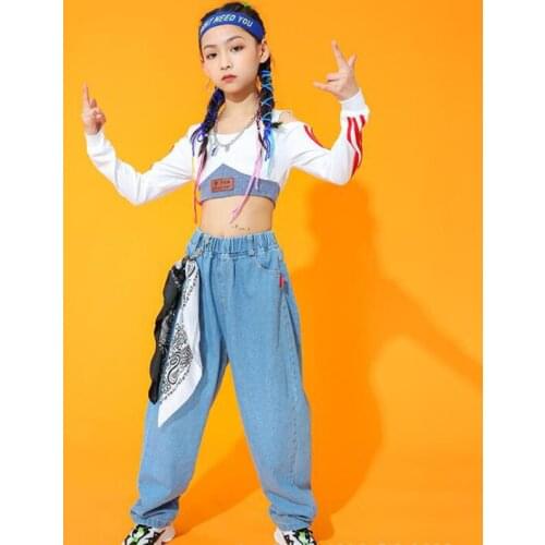 Kids Concert Outfits Hip Hop Clothing Crop Tank Tops Cargo Jeans Pants For Girls Ballroom Street Dance Costume Clothes Wear