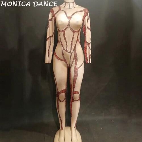 Women Sexy Stage Weird Jumpsuit 3D Printing Crevice Personality Stage Wear Show Time Nightclub Party Hallowmas Dance Costumes