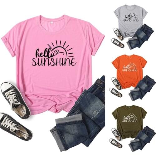 Hello Sunshine Letter Print Women T Shirt Short Sleeve O Neck Loose Women Tshirt Ladies Tee Shirt Tops Clothes Camisetas Mujer