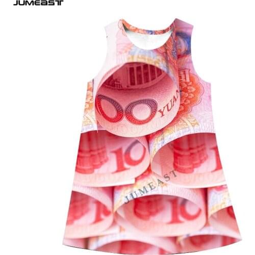 Jumeast Brand Women 3D Printed Dresses Chinese Money Renminbi Summer Fashion Hip Hop Sleeveless Dress Suspender Nightdress