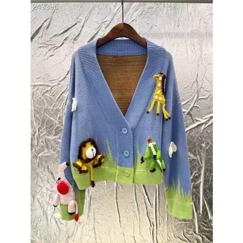 2021 Autumn Winter Elegant Classic Knitted Cardigan Sweater Woman V-Neck Single Breasted Luxury Designer Street Wear Sweater